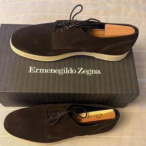 Ermenegildo Zegna- size 9US DD. Suede dark brown men’s loafer .
